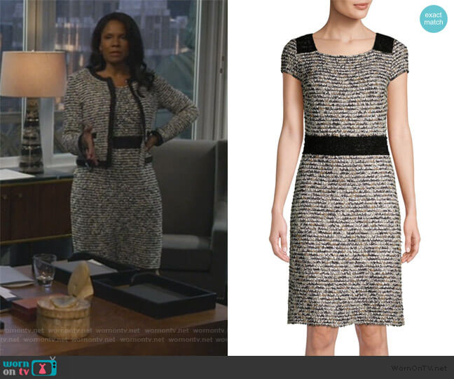 St. John Collection Inlaid Knit Cap-Sleeve A-line Dress worn by Liz Reddick-Lawrence (Audra McDonald) on The Good Fight