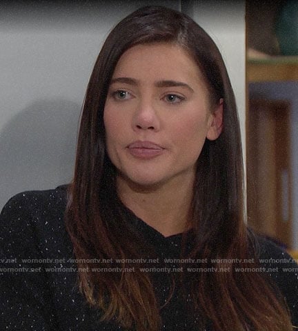 Steffy’s black speckled hoodie on The Bold and the Beautiful