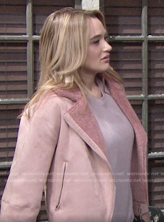 Summer’s pink suede and fur jacket on The Young and the Restless