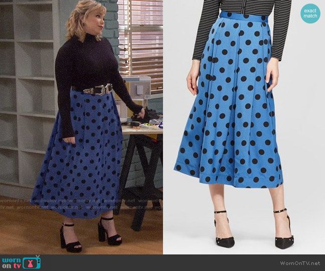 Who What Wear Polka Dot Birdcage Midi Skirt worn by Kristin Baxter (Amanda Fuller) on Last Man Standing