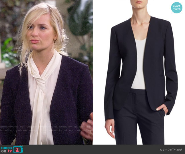Theory Isita Blazer in Deep Navy worn by Gemma (Beth Behrs) on The Neighborhood