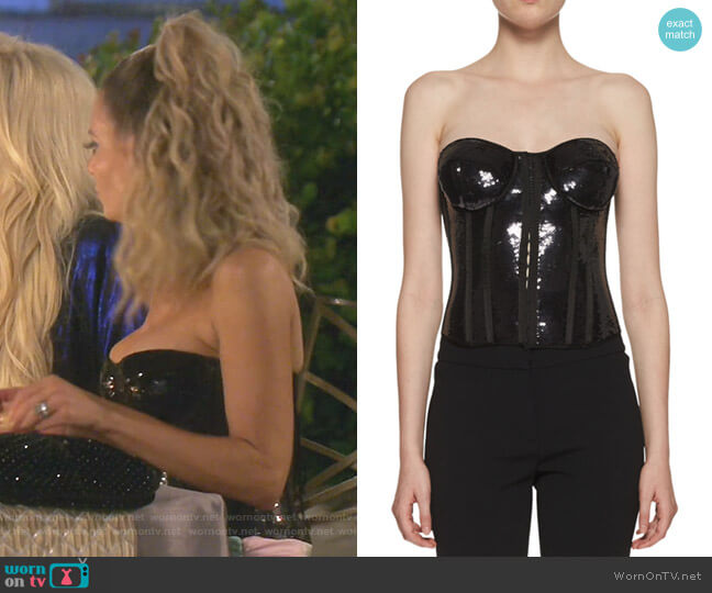 Tom Ford Strapless Liquid Sequin Bustier Top worn by Dorit Kemsley on The Real Housewives of Beverly Hills