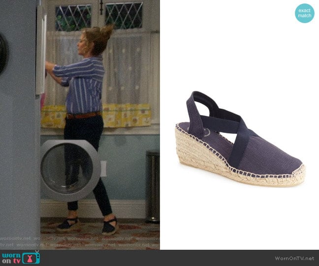 Toni Pons Ter Slingback Espadrille Sandal in Navy Linen worn by Vanessa Baxter (Nancy Travis) on Last Man Standing