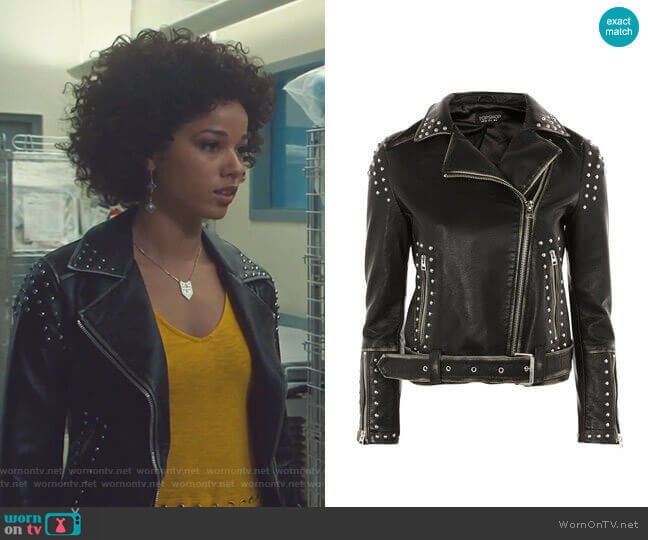 Topshop Studded Biker Jacket worn by Maia Roberts (Alisha Wainwright ) on Shadowhunters