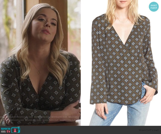 Treasure & Bond Wrap Pajama Top worn by Alison DiLaurentis (Sasha Pieterse) on Pretty Little Liars The Perfectionists