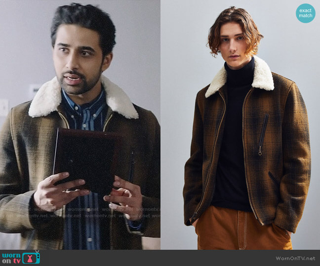 Schott Wool Plaid Car Coat worn by Rakesh (Suraj Sharma) on God Friended Me