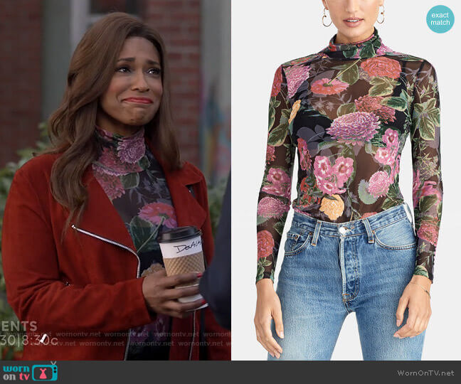 RACHEL Rachel Roy Val Turtleneck Mesh Top worn by Poppy (Kimrie Lewis) on Single Parents