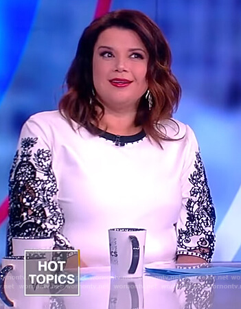 Ana’s white contrast lace top on The View