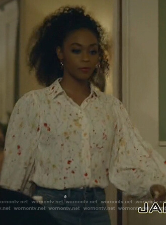 Anissa’s white floral print blouse on Black Lightning