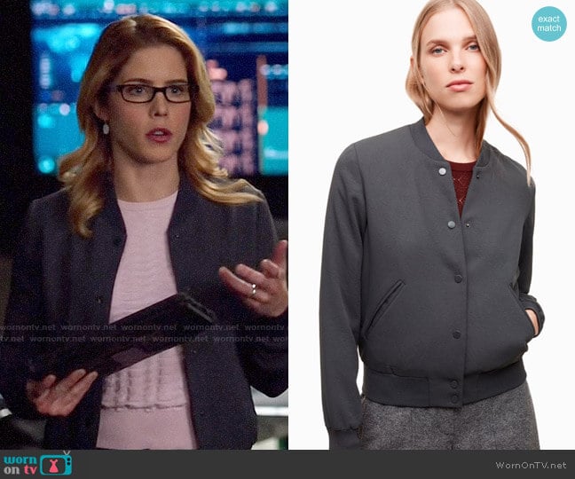 Wilfred Poussin Bomber Jacket worn by Felicity Smoak (Emily Bett Rickards) on Arrow