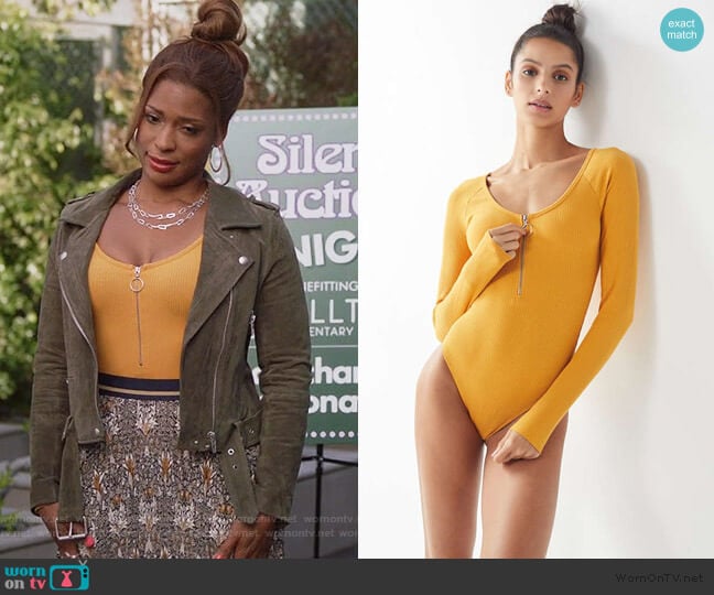 Urban Outfitters From Under Bree Zip-Up Bodysuit worn by Poppy (Kimrie Lewis) on Single Parents