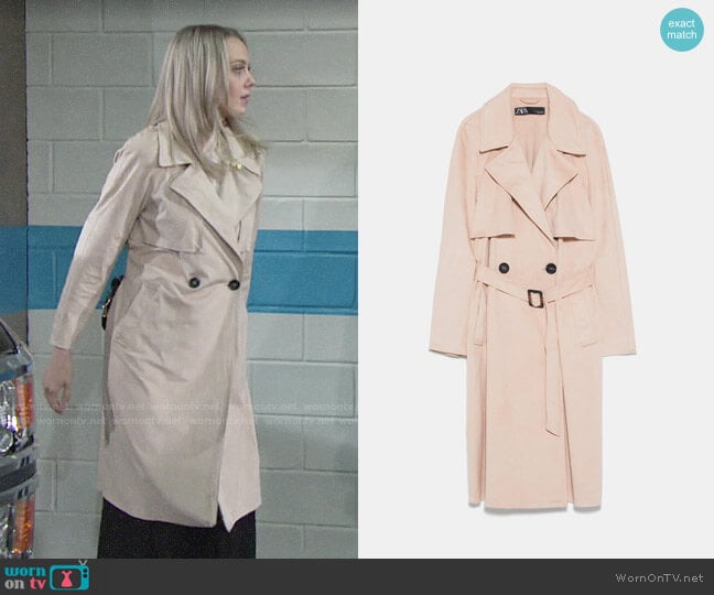 Zara Faux Suede Double Breasted Trench Coat worn by Abby Newman (Melissa Ordway) on The Young and the Restless
