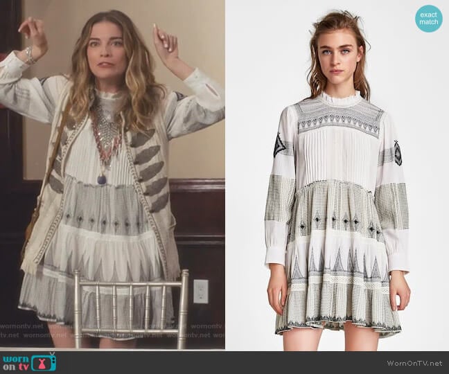 Zara Mini Dress with Contrasting Embroidery worn by Alexis Rose (Annie Murphy) on Schitts Creek