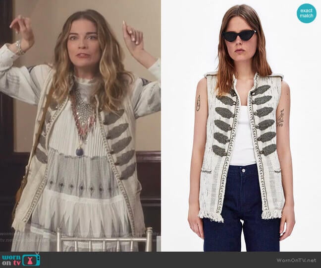 Zara Shiny WaistCoat with Embroidered Beads worn by Alexis Rose (Annie Murphy) on Schitts Creek