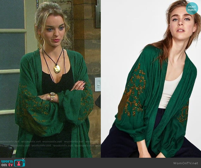 Zara Embroidered Jacquard Kimono worn by Claire Brady (Olivia Keegan) on Days of our Lives