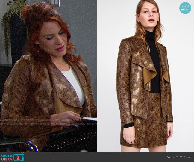 Zara Faux Suede Animal Print Jacket worn by Sally Spectra (Courtney Hope) on The Bold and the Beautiful