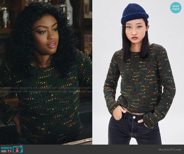 Zara Multicolored Chenille Sweater worn by Ali Finer (Javicia Leslie) on God Friended Me