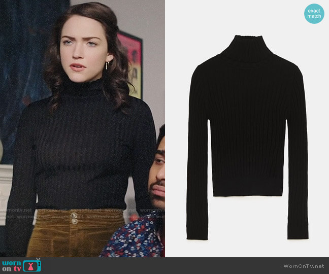 Zara Ribbed Knit Turtleneck Sweater worn by Cara Bloom (Violett Beane) on God Friended Me