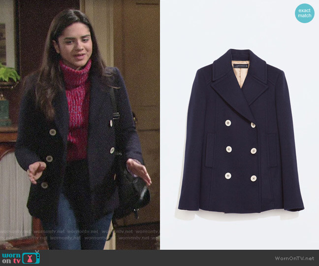 Zara Short Buttoned Coat worn by Lola Rosales (Sasha Calle) on The Young and the Restless