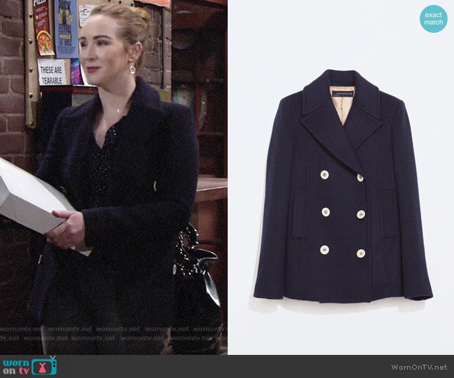 Zara Short Buttoned Coat worn by Mariah Copeland (Camryn Grimes) on The Young and the Restless