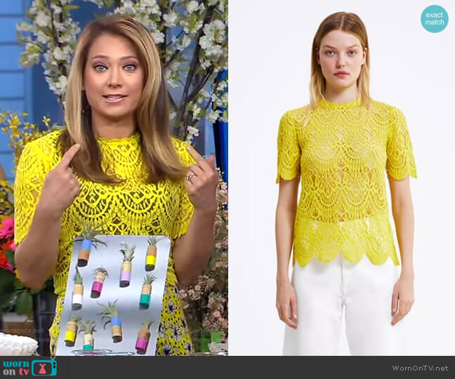 Zara Lace T-Shirt worn by Ginger Zee on Good Morning America