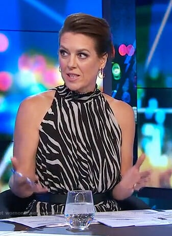 Gorgi’s zebra stripe halter dress on The Project