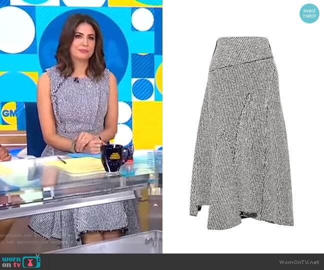 3.1 Phillip Lim Asymmetric Frayed Bouclé Midi Skirt worn by Cecilia Vega on Good Morning America