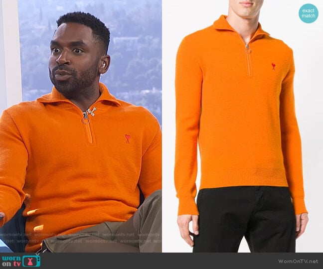Ami Alexandre Mattiussi Ami De Coeur Trucker Pass Sweater worn by Justin Sylvester on E! News