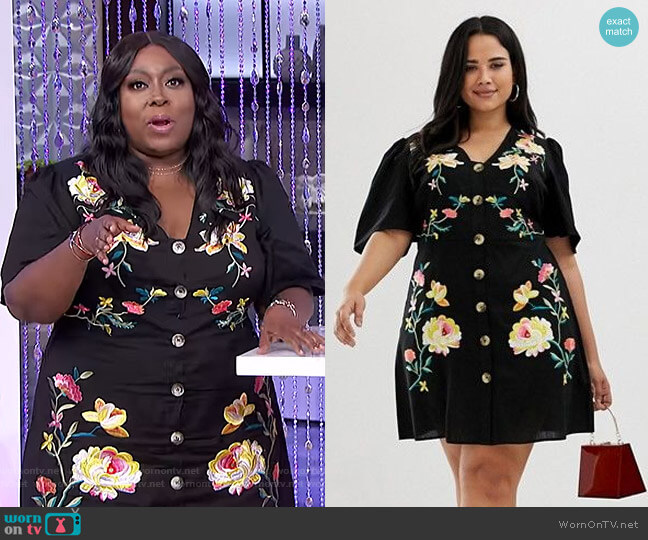 Asos Curve Embroidered Button Through Mini Tea Dress worn by Loni Love on The Real