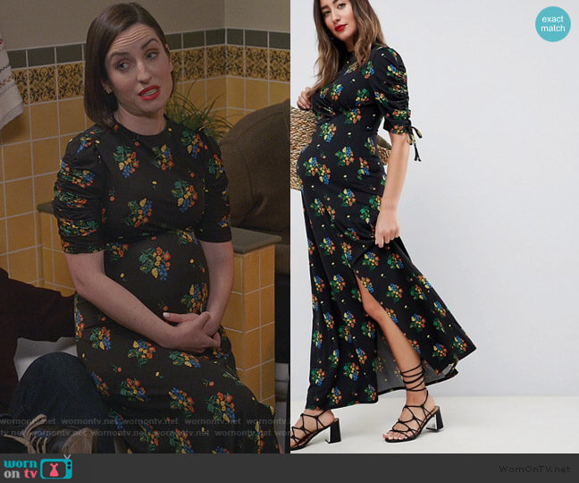 ASOS Maternity city maxi tea dress with split worn by Jennifer Short (Zoe Lister-Jones) on Life in Pieces