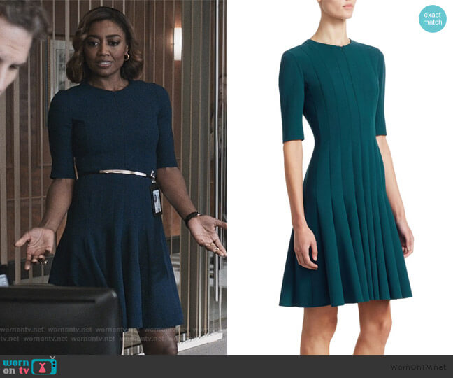 Akris Elbow Sleeve A-Line Pleat Dress worn by Daisy Grant (Patina Miller) on Madam Secretary