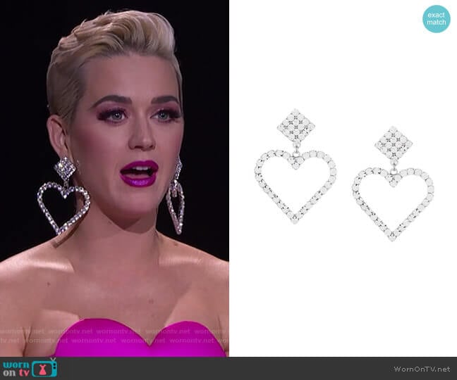 Alessandra Rich Crystal Heart Earrings worn by Katy Perry on American Idol