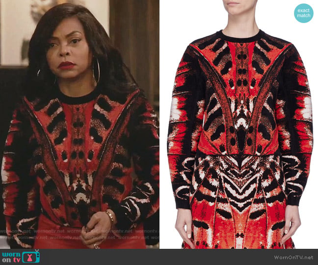 Alexander McQueen Tiger Butterfly Wing Jacquard Knit Top worn by Cookie Lyon (Taraji P. Henson) on Empire