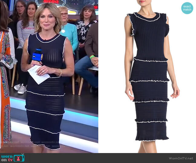 Alexia Admor Ruffle Stripe Crochet Knit Midi Dress worn by Amy Robach on Good Morning America