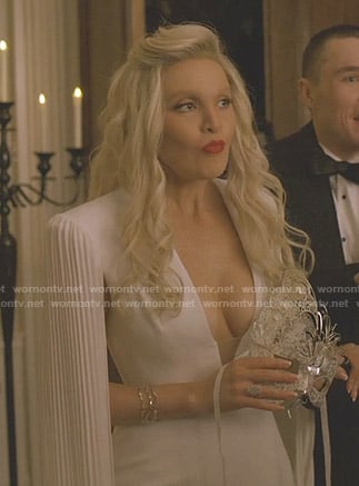 Alexis’s white pleated cape gown on Dynasty