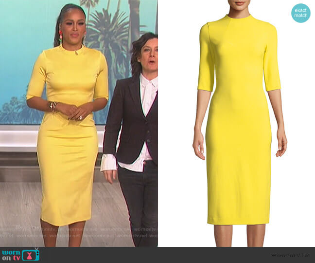 Alice + Olivia Delora Dress in Canary worn by Eve on The Talk