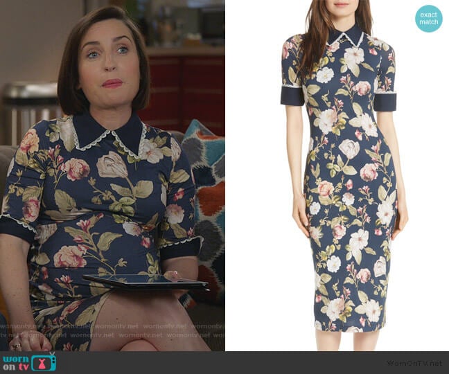 Alice + Olivia Delora Fittted Floral Dress worn by Jennifer Short (Zoe Lister-Jones) on Life in Pieces