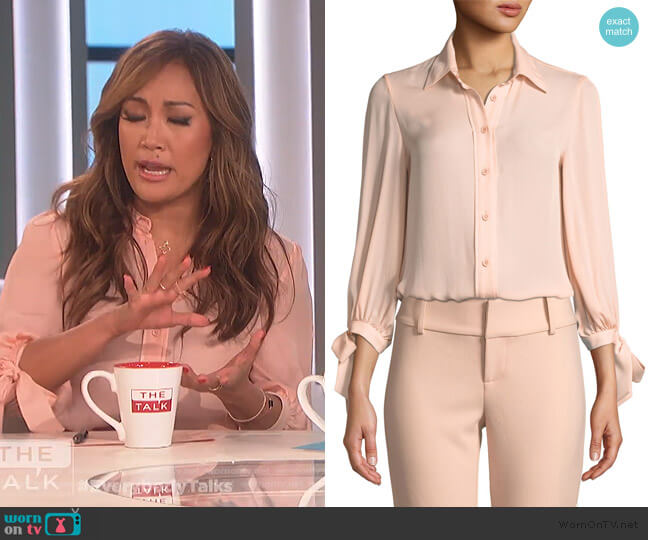 Alice + Olivia Simon Tie-Sleeve Button-Down Top worn by Carrie Inaba on The Talk