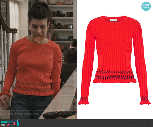 Altuzarra Malou embroidered ribbed-knit sweater worn by Allison McCord (Kathrine Herzer) on Madam Secretary
