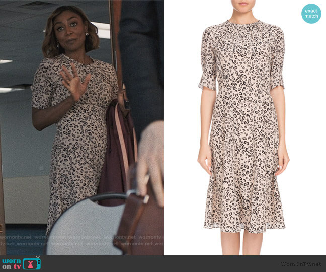 Altuzarra Jae Shirred-Neck Leopard-Print Silk Dress worn by Daisy Grant (Patina Miller) on Madam Secretary