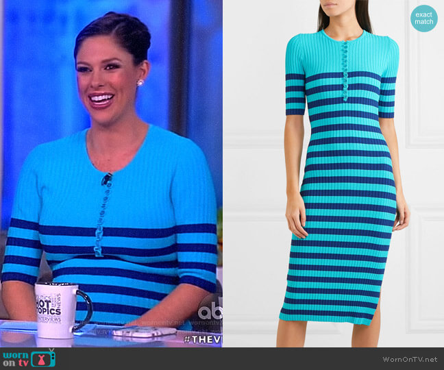 Altuzarra Sunday striped midi dress worn by Abby Huntsman on The View