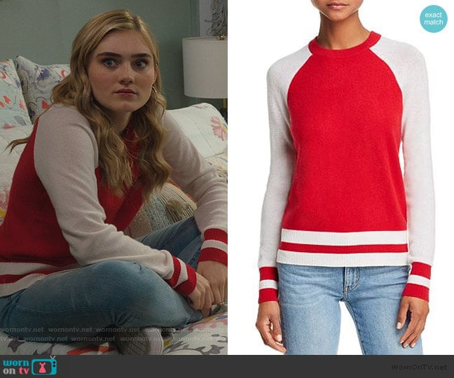 Aqua Cashmere Color-Block Raglan Cashmere Sweater worn by Taylor Otto (Meg Donnelly) on American Housewife