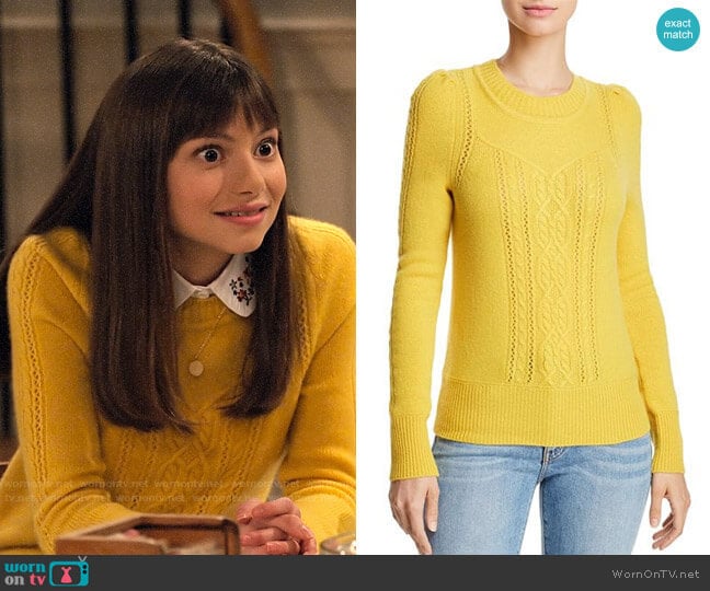 Aqua Mixed Knit Cashmere Sweater in Marigold worn by Molly (Lauren Lindsey Donzis) on No Good Nick
