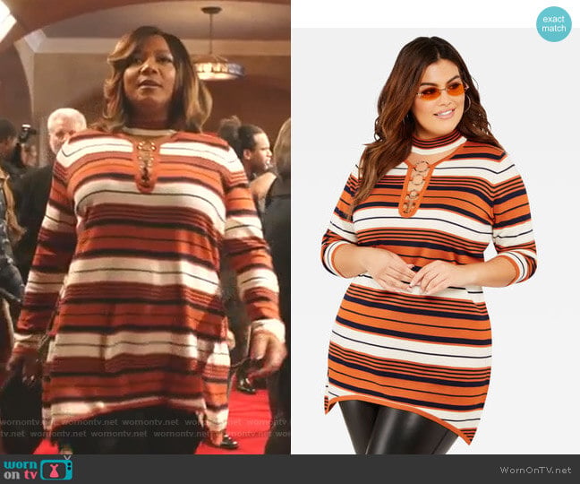 Ashley Stewart Ring Detail Striped Sweater worn by Carlotta Brown (Queen Latifah) on Star
