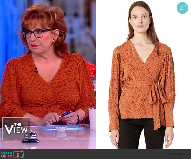 BCBGMAXAZRIA Pleated Shoulder Wrap Top worn by Joy Behar on The View