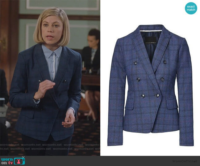Banana Republic Double Breasted Fit Plaid Blazer worn by Kate Littlejohn (Susannah Flood) on For the People