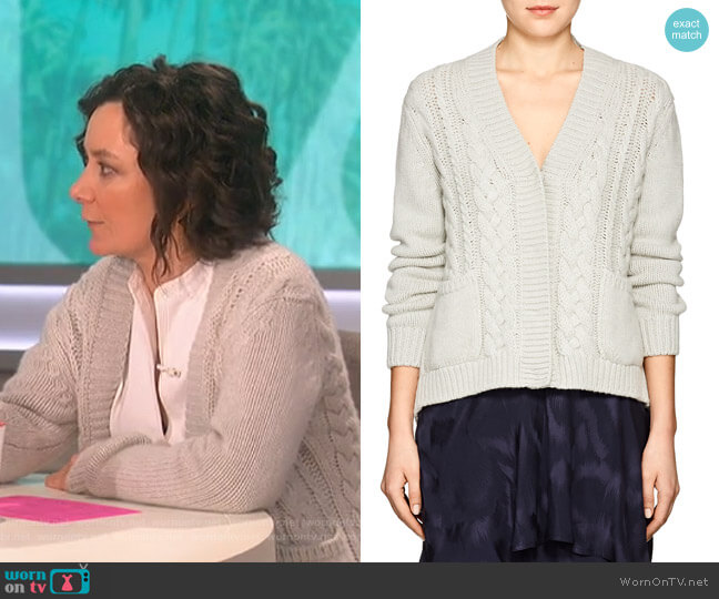Barneys New York Cable-Knit Cashmere Cardigan worn by Sara Gilbert on The Talk