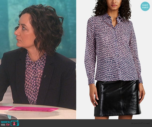 Barneys New York Heart-Print Cotton Voile Blouse worn by Sara Gilbert on The Talk