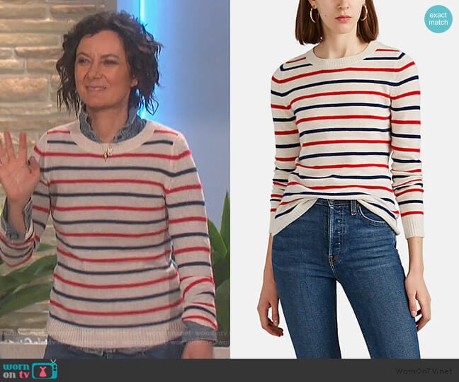 Barneys New York Striped Cashmere Sweater worn by Sara Gilbert on The Talk
