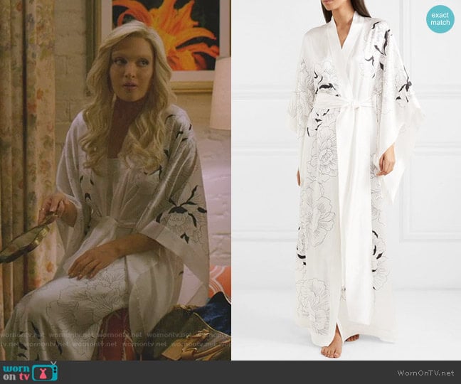Carine Gilson Floral-Print Silk-Satin Robe worn by Alexis Carrington (Elaine Hendrix) on Dynasty